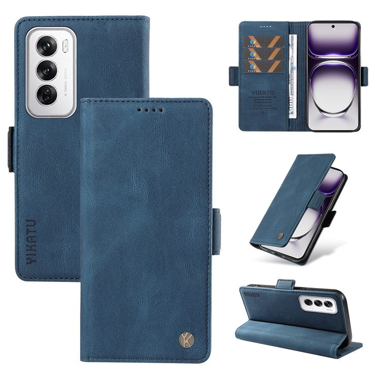 YIKATU YK-005 For Oppo Reno12 5G (Global) Leather Phone Case Side Magnetic Clasps - Blue