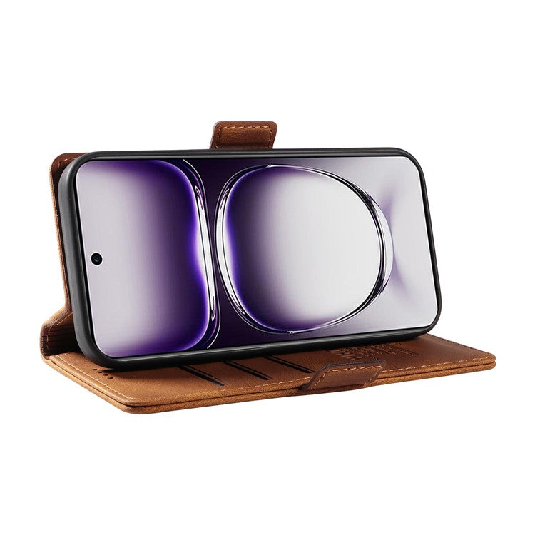 YIKATU YK-005 For Oppo Reno12 5G (Global) Leather Phone Case Side Magnetic Clasps - Brown