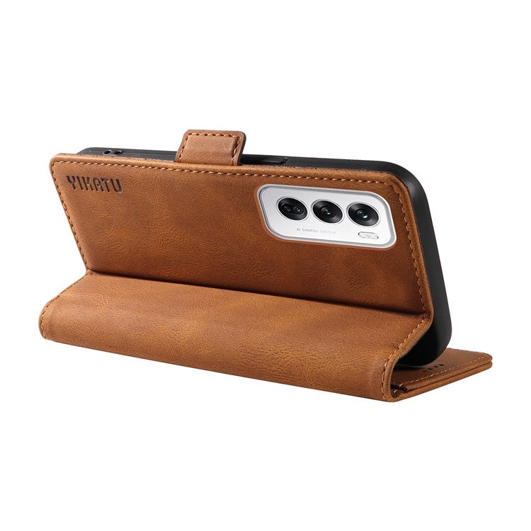 YIKATU YK-005 For Oppo Reno12 5G (Global) Leather Phone Case Side Magnetic Clasps - Brown