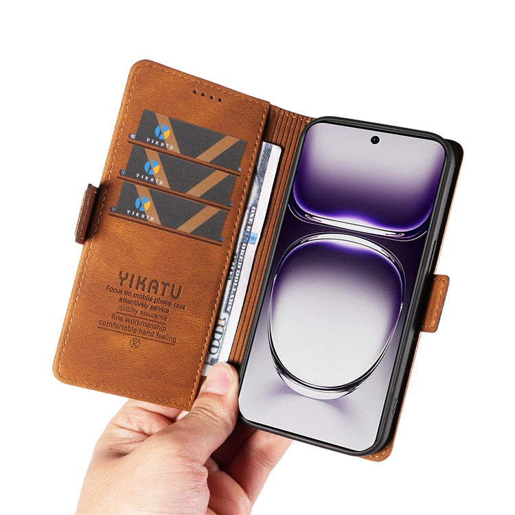 YIKATU YK-005 For Oppo Reno12 5G (Global) Leather Phone Case Side Magnetic Clasps - Brown