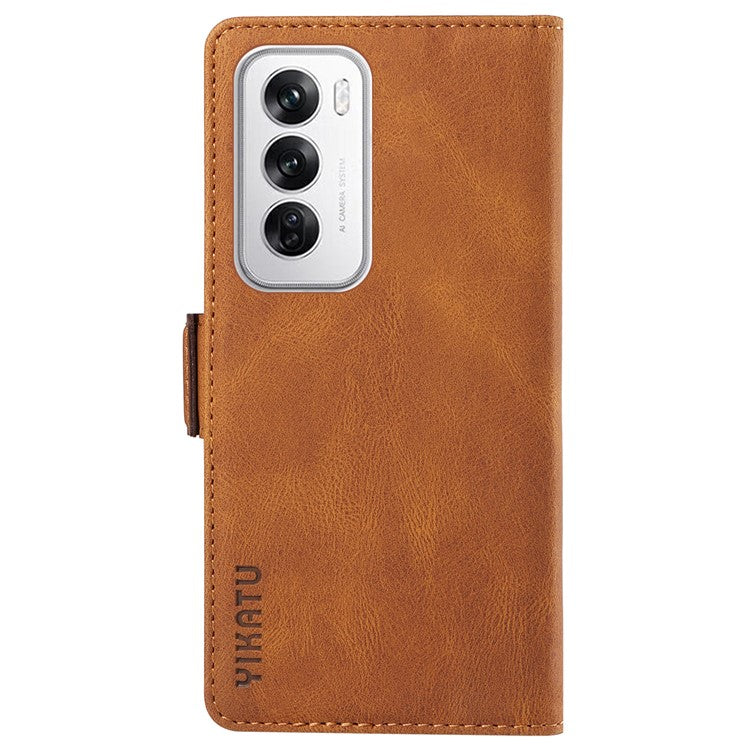 YIKATU YK-005 For Oppo Reno12 5G (Global) Leather Phone Case Side Magnetic Clasps - Brown