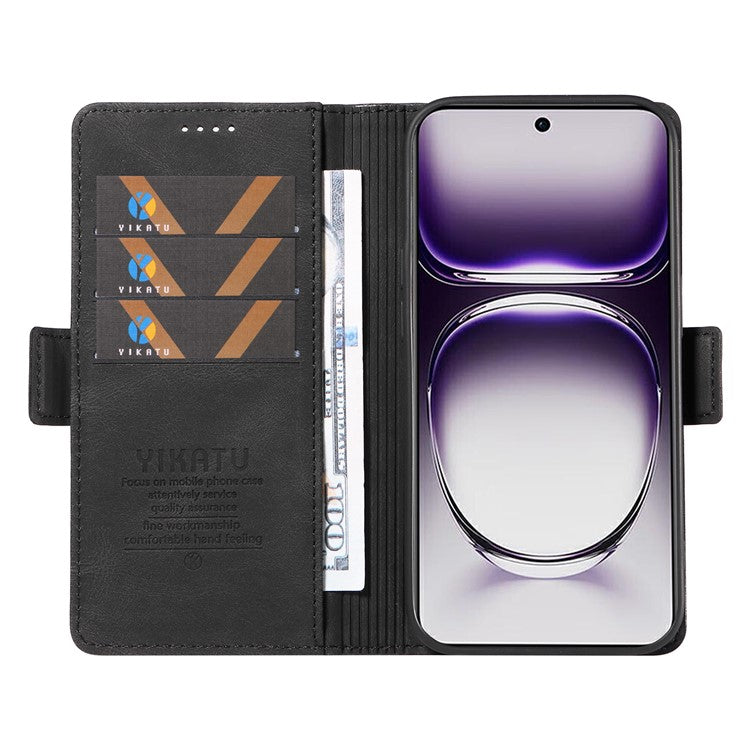YIKATU YK-005 For Oppo Reno12 5G (Global) Leather Phone Case Side Magnetic Clasps - Black