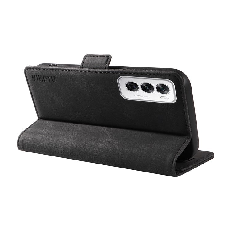 YIKATU YK-005 For Oppo Reno12 5G (Global) Leather Phone Case Side Magnetic Clasps - Black