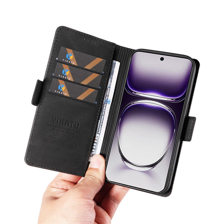 YIKATU YK-005 For Oppo Reno12 5G (Global) Leather Phone Case Side Magnetic Clasps - Black