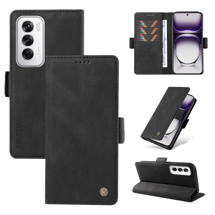 YIKATU YK-005 For Oppo Reno12 5G (Global) Leather Phone Case Side Magnetic Clasps - Black