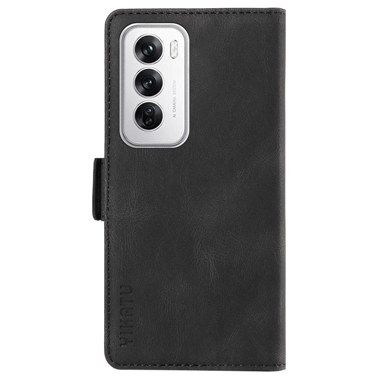 YIKATU YK-005 For Oppo Reno12 5G (Global) Leather Phone Case Side Magnetic Clasps - Black