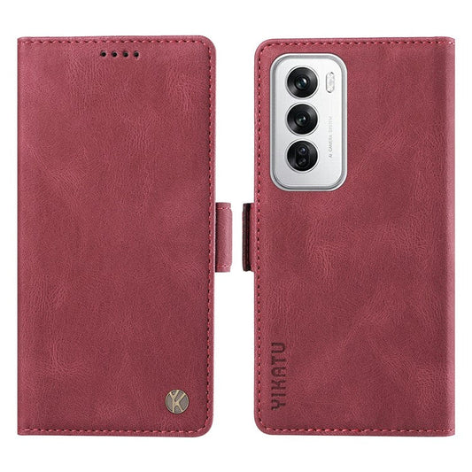 YIKATU YK-005 For Oppo Reno12 5G (Global) Leather Phone Case Side Magnetic Clasps - Wine Red