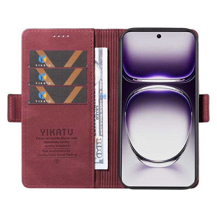 YIKATU YK-005 For Oppo Reno12 5G (Global) Leather Phone Case Side Magnetic Clasps - Wine Red