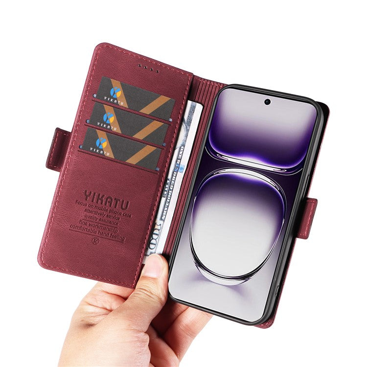 YIKATU YK-005 For Oppo Reno12 5G (Global) Leather Phone Case Side Magnetic Clasps - Wine Red