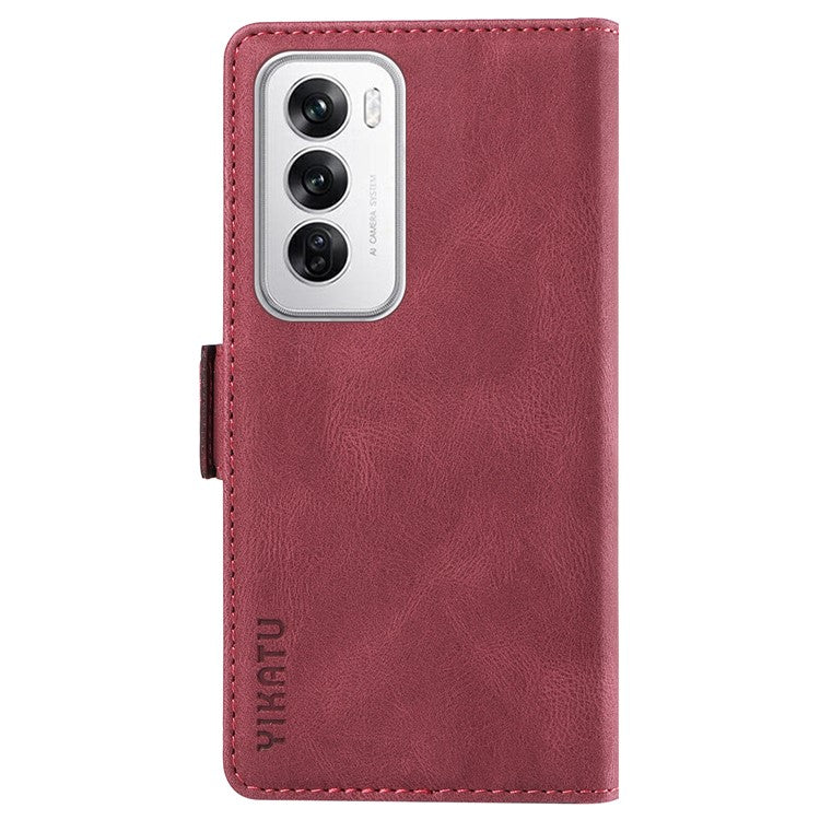 YIKATU YK-005 For Oppo Reno12 5G (Global) Leather Phone Case Side Magnetic Clasps - Wine Red