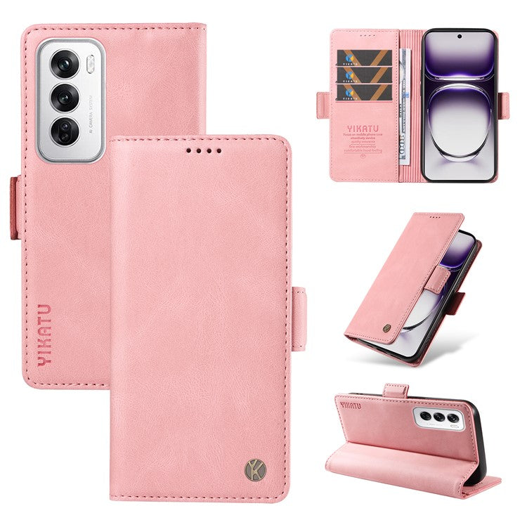 YIKATU YK-005 For Oppo Reno12 5G (Global) Leather Phone Case Side Magnetic Clasps - Pink