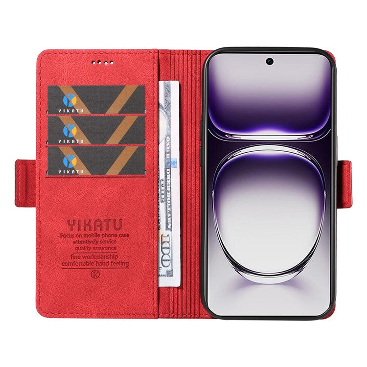 YIKATU YK-005 For Oppo Reno12 5G (Global) Leather Phone Case Side Magnetic Clasps - Red