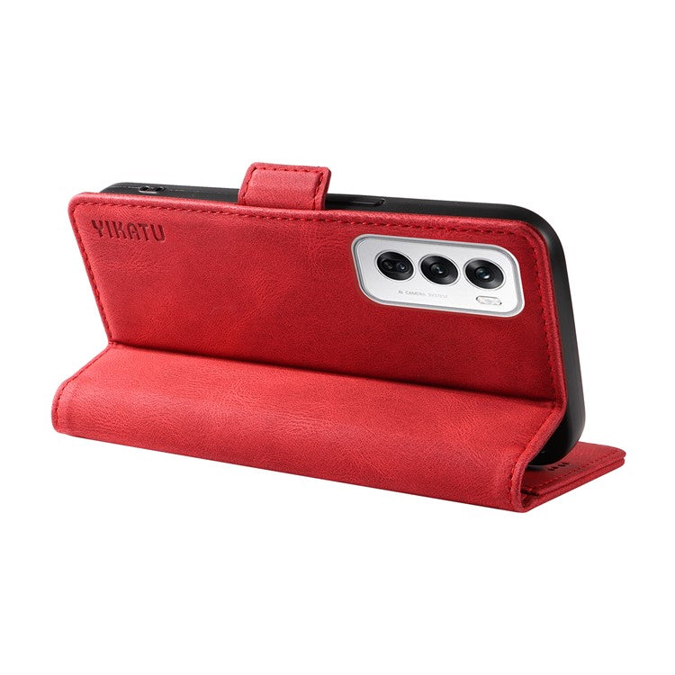 YIKATU YK-005 For Oppo Reno12 5G (Global) Leather Phone Case Side Magnetic Clasps - Red