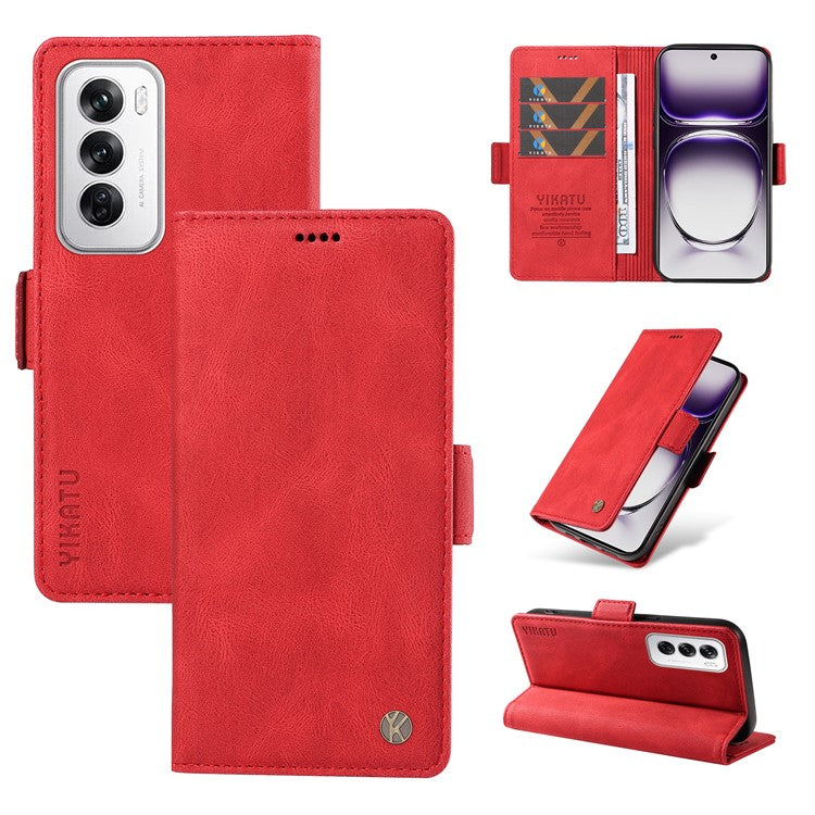 YIKATU YK-005 For Oppo Reno12 5G (Global) Leather Phone Case Side Magnetic Clasps - Red
