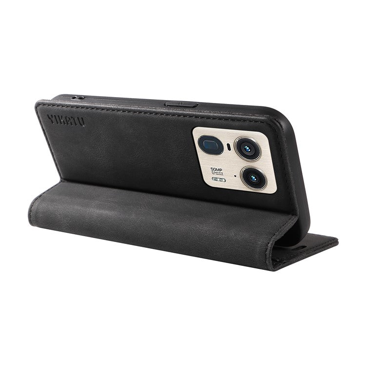YIKATU YK-004 For Motorola Moto X50 Ultra 5G / Edge 50 Ultra 5G Case Leather Phone Wallet Cover Skin-Touch - Black