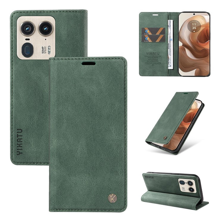 YIKATU YK-004 For Motorola Moto X50 Ultra 5G / Edge 50 Ultra 5G Case Leather Phone Wallet Cover Skin-Touch - Green