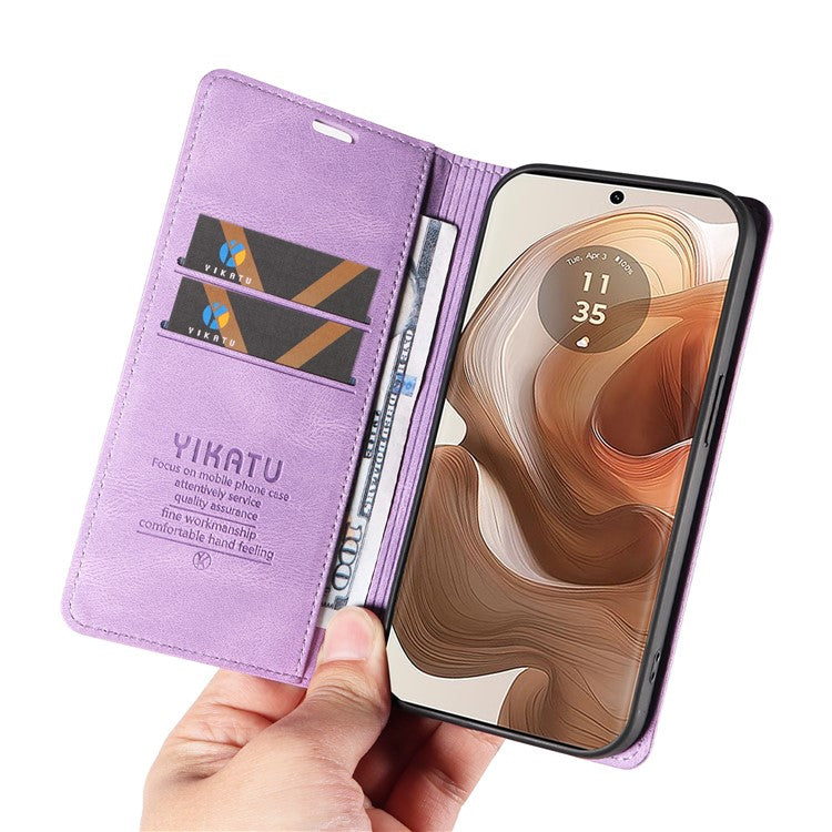 YIKATU YK-004 For Motorola Moto X50 Ultra 5G / Edge 50 Ultra 5G Case Leather Phone Wallet Cover Skin-Touch - Purple
