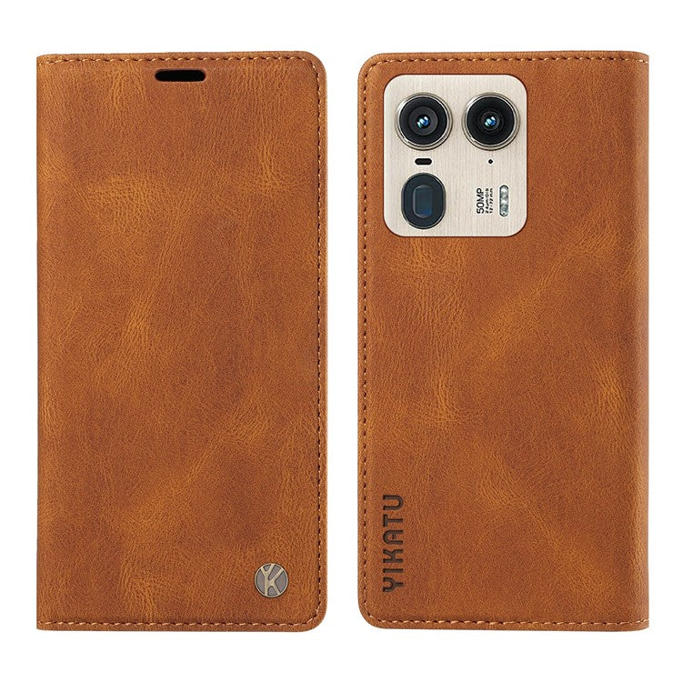 YIKATU YK-004 For Motorola Moto X50 Ultra 5G / Edge 50 Ultra 5G Case Leather Phone Wallet Cover Skin-Touch - Brown