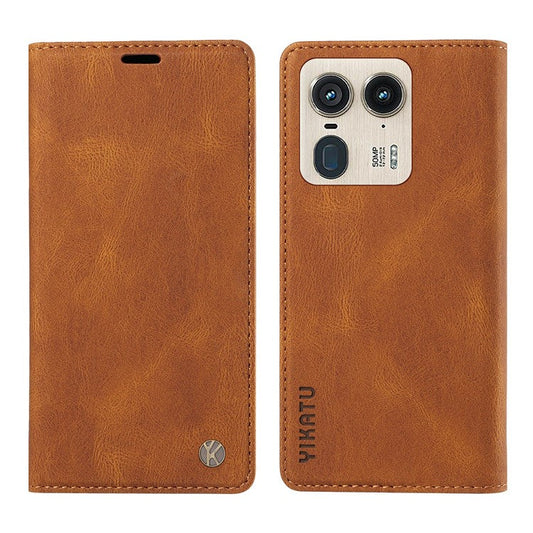 YIKATU YK-004 For Motorola Moto X50 Ultra 5G / Edge 50 Ultra 5G Case Leather Phone Wallet Cover Skin-Touch - Brown