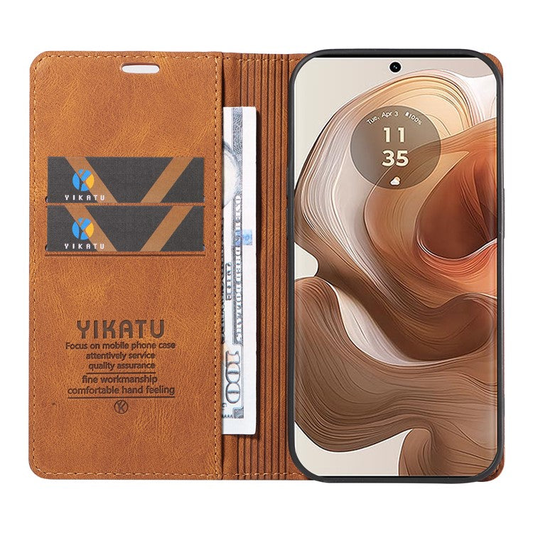 YIKATU YK-004 For Motorola Moto X50 Ultra 5G / Edge 50 Ultra 5G Case Leather Phone Wallet Cover Skin-Touch - Brown