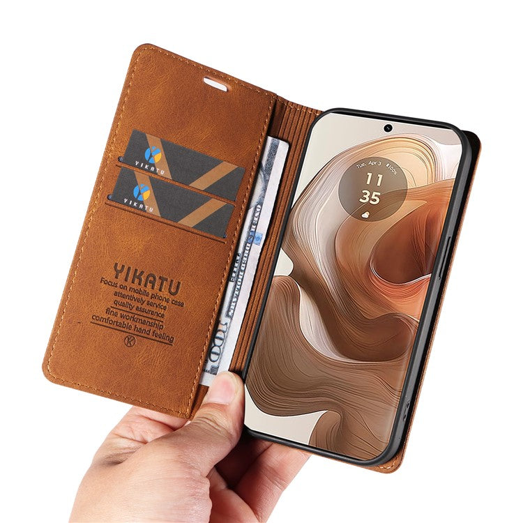 YIKATU YK-004 For Motorola Moto X50 Ultra 5G / Edge 50 Ultra 5G Case Leather Phone Wallet Cover Skin-Touch - Brown