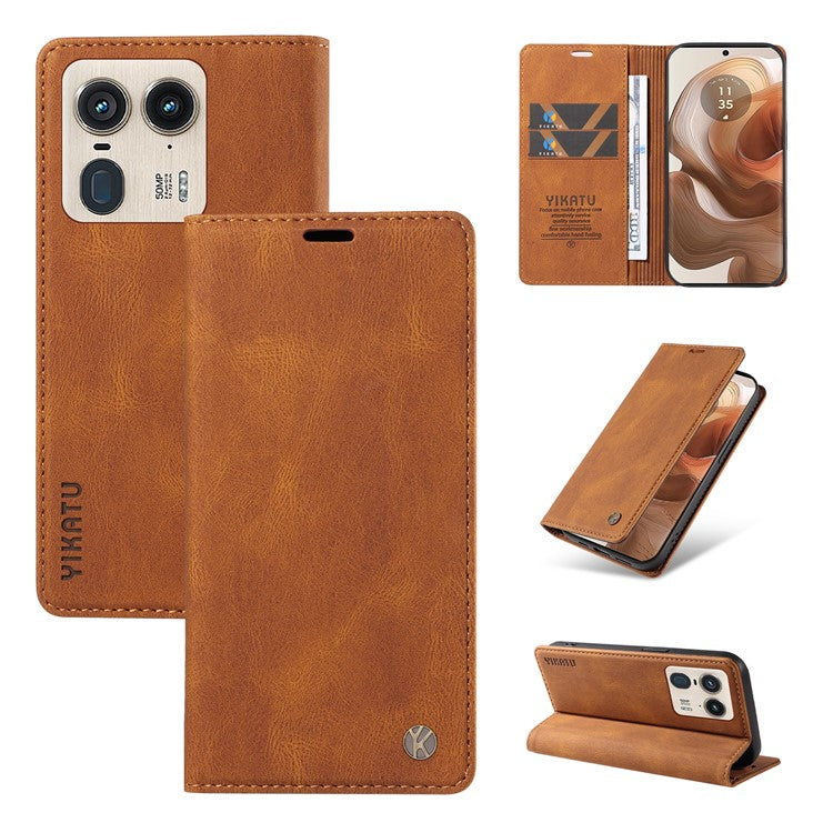 YIKATU YK-004 For Motorola Moto X50 Ultra 5G / Edge 50 Ultra 5G Case Leather Phone Wallet Cover Skin-Touch - Brown