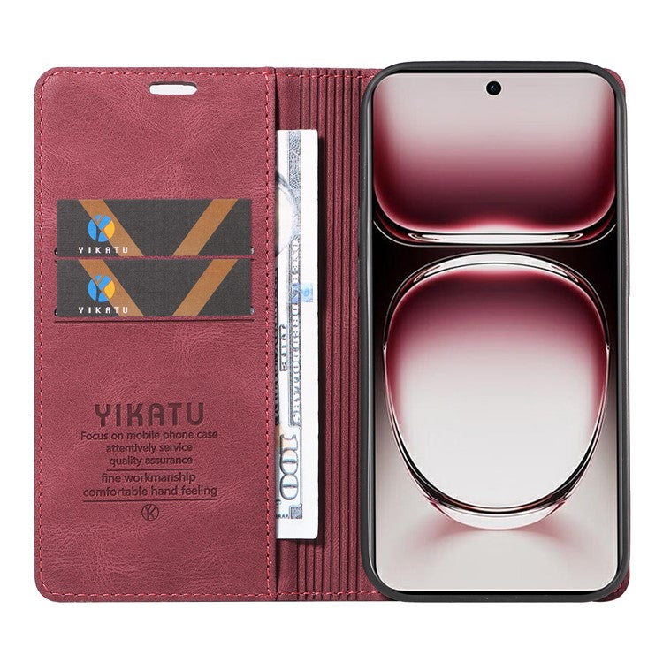 YIKATU YK-004 For Oppo Reno12 Pro 5G (Global) / (China) Wallet Phone Case Skin-Touch Leather Cover - Wine Red