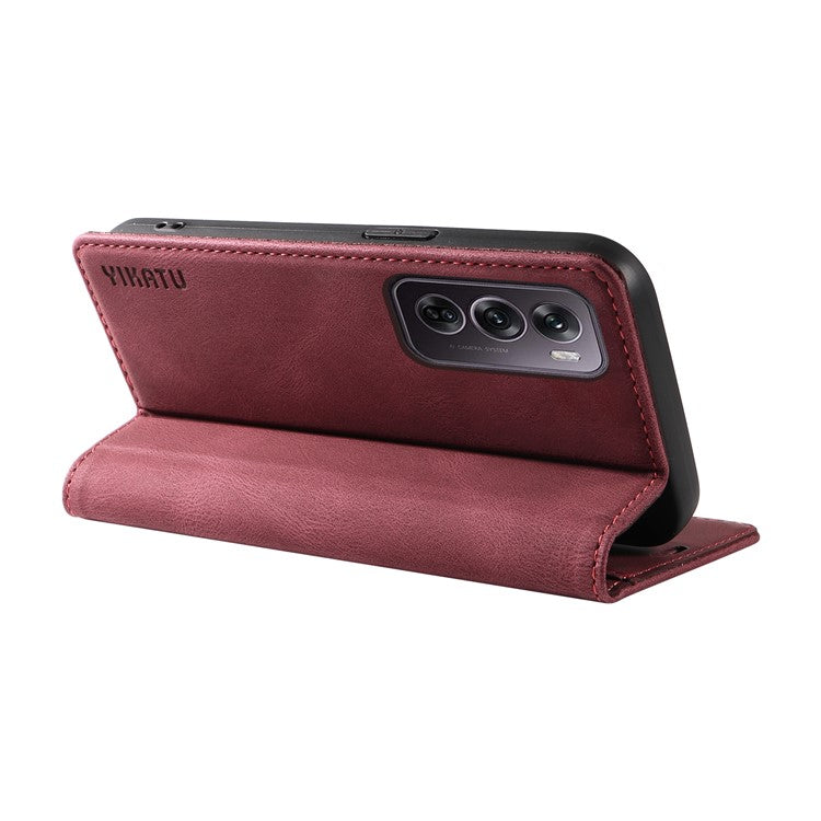 YIKATU YK-004 For Oppo Reno12 Pro 5G (Global) / (China) Wallet Phone Case Skin-Touch Leather Cover - Wine Red
