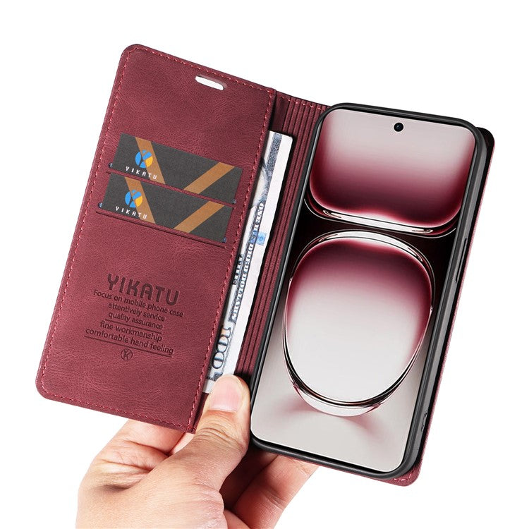 YIKATU YK-004 For Oppo Reno12 Pro 5G (Global) / (China) Wallet Phone Case Skin-Touch Leather Cover - Wine Red