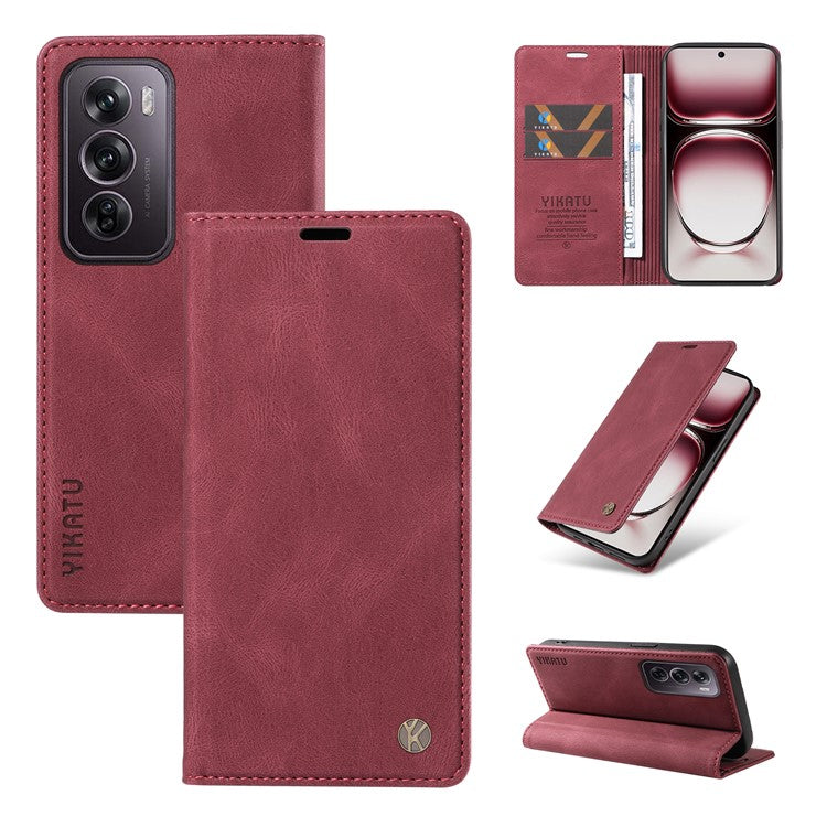 YIKATU YK-004 For Oppo Reno12 Pro 5G (Global) / (China) Wallet Phone Case Skin-Touch Leather Cover - Wine Red