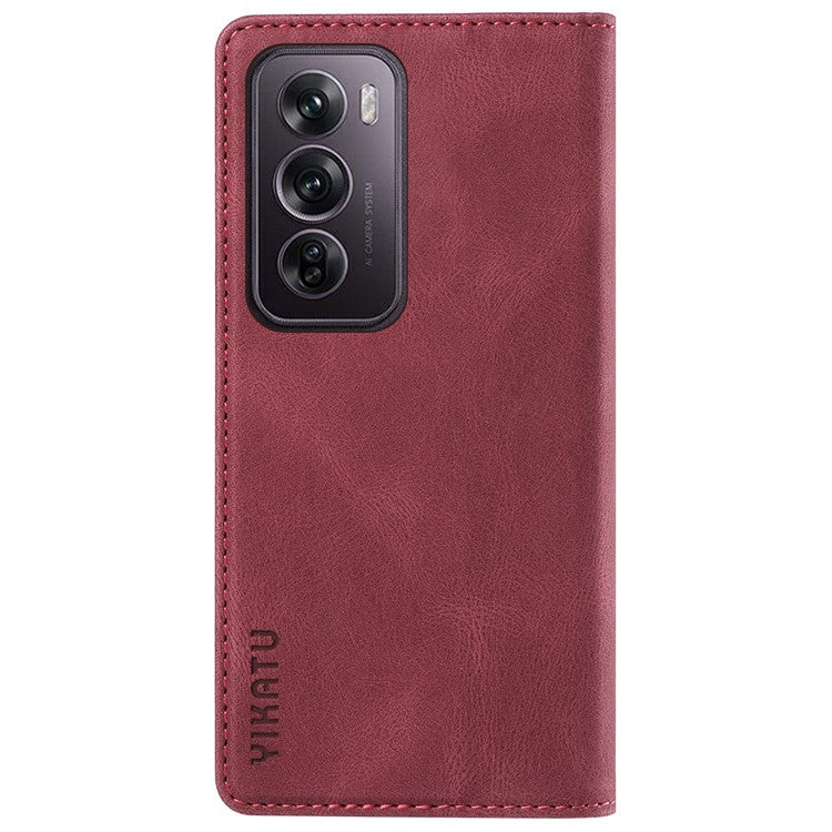 YIKATU YK-004 For Oppo Reno12 Pro 5G (Global) / (China) Wallet Phone Case Skin-Touch Leather Cover - Wine Red
