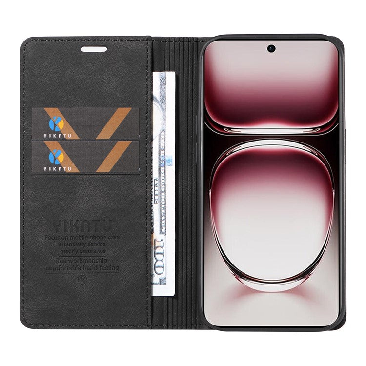 YIKATU YK-004 For Oppo Reno12 Pro 5G (Global) / (China) Wallet Phone Case Skin-Touch Leather Cover - Black