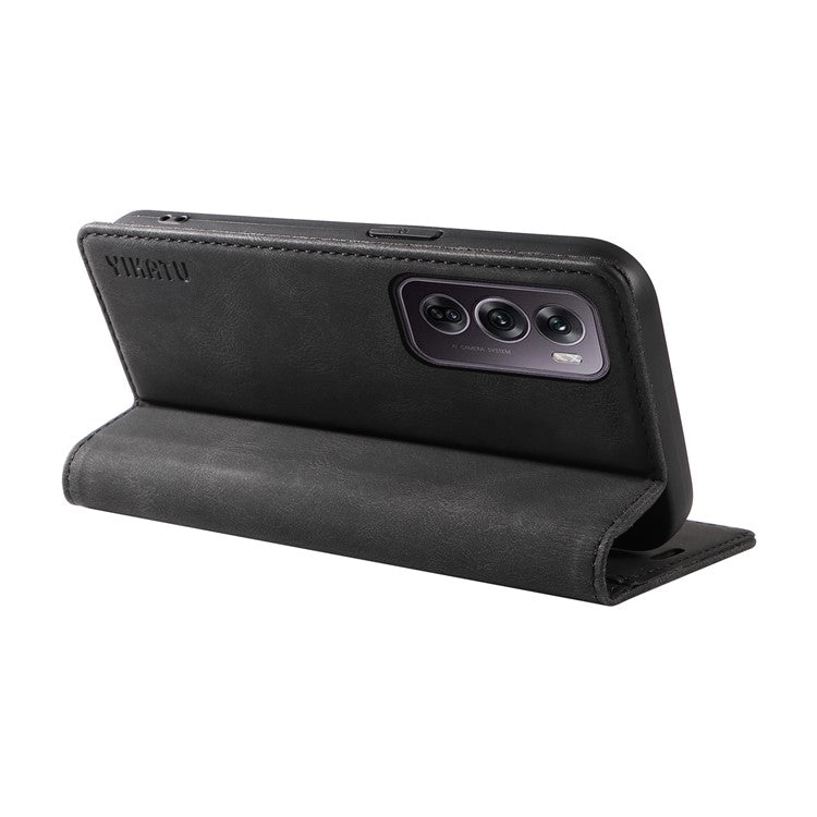 YIKATU YK-004 For Oppo Reno12 Pro 5G (Global) / (China) Wallet Phone Case Skin-Touch Leather Cover - Black