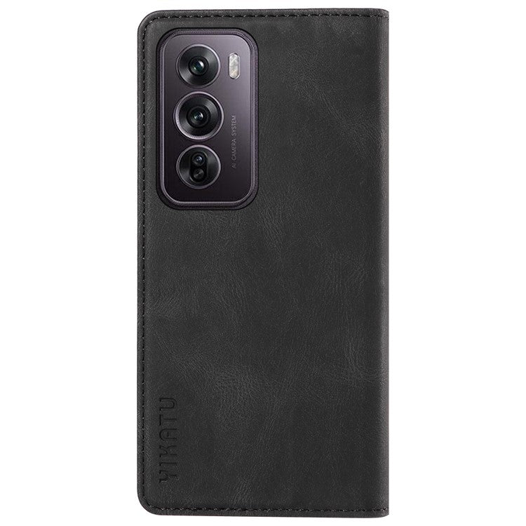YIKATU YK-004 For Oppo Reno12 Pro 5G (Global) / (China) Wallet Phone Case Skin-Touch Leather Cover - Black