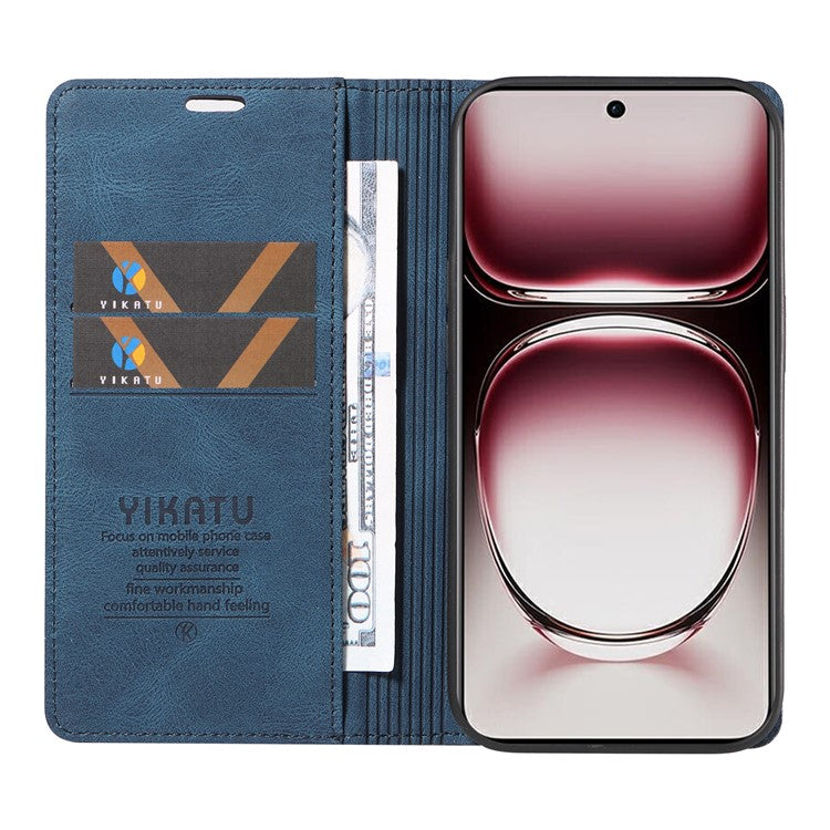 YIKATU YK-004 For Oppo Reno12 Pro 5G (Global) / (China) Wallet Phone Case Skin-Touch Leather Cover - Blue