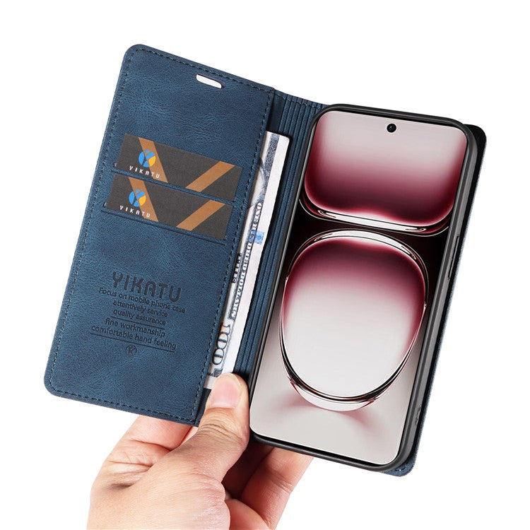 YIKATU YK-004 For Oppo Reno12 Pro 5G (Global) / (China) Wallet Phone Case Skin-Touch Leather Cover - Blue