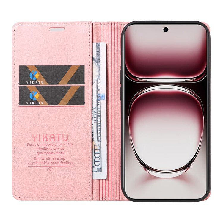 YIKATU YK-004 For Oppo Reno12 Pro 5G (Global) / (China) Wallet Phone Case Skin-Touch Leather Cover - Pink
