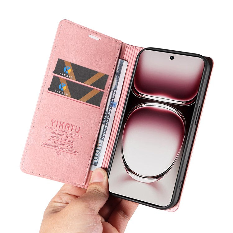 YIKATU YK-004 For Oppo Reno12 Pro 5G (Global) / (China) Wallet Phone Case Skin-Touch Leather Cover - Pink