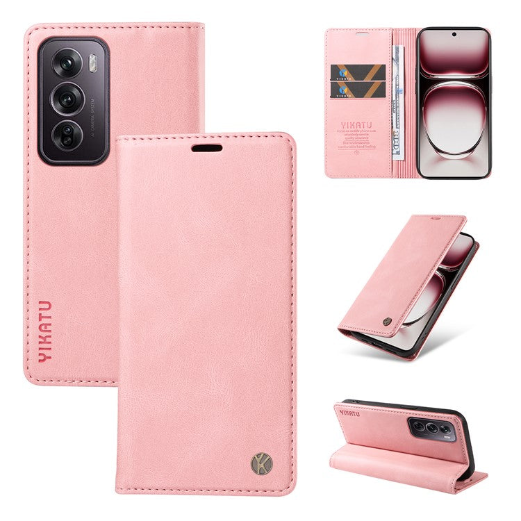 YIKATU YK-004 For Oppo Reno12 Pro 5G (Global) / (China) Wallet Phone Case Skin-Touch Leather Cover - Pink