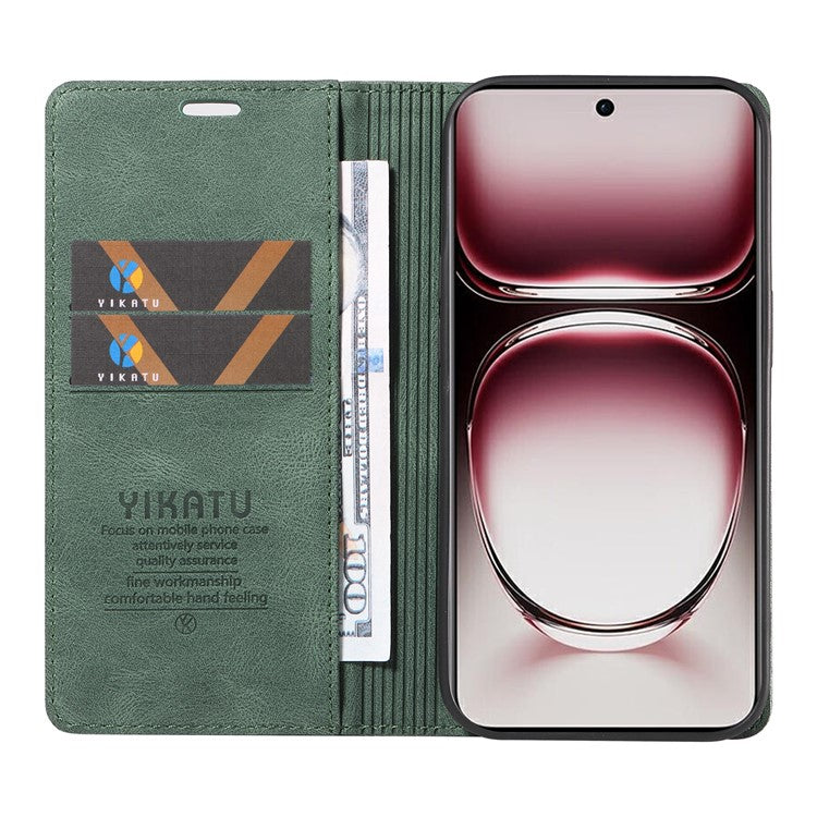 YIKATU YK-004 For Oppo Reno12 Pro 5G (Global) / (China) Wallet Phone Case Skin-Touch Leather Cover - Green