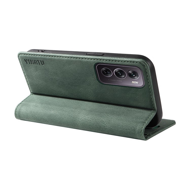 YIKATU YK-004 For Oppo Reno12 Pro 5G (Global) / (China) Wallet Phone Case Skin-Touch Leather Cover - Green