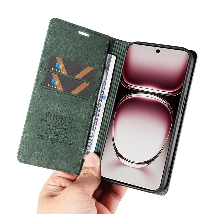 YIKATU YK-004 For Oppo Reno12 Pro 5G (Global) / (China) Wallet Phone Case Skin-Touch Leather Cover - Green