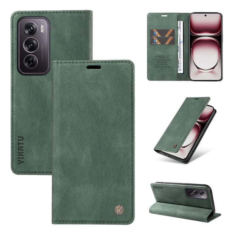 YIKATU YK-004 For Oppo Reno12 Pro 5G (Global) / (China) Wallet Phone Case Skin-Touch Leather Cover - Green