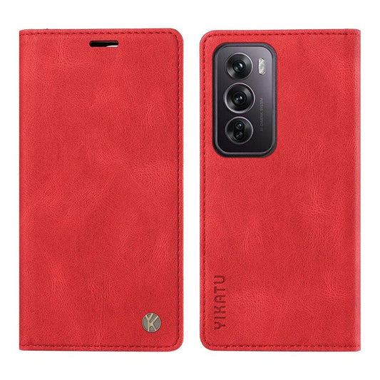 YIKATU YK-004 For Oppo Reno12 Pro 5G (Global) / (China) Wallet Phone Case Skin-Touch Leather Cover - Red