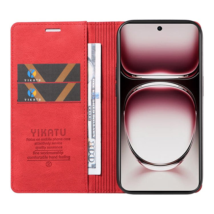 YIKATU YK-004 For Oppo Reno12 Pro 5G (Global) / (China) Wallet Phone Case Skin-Touch Leather Cover - Red