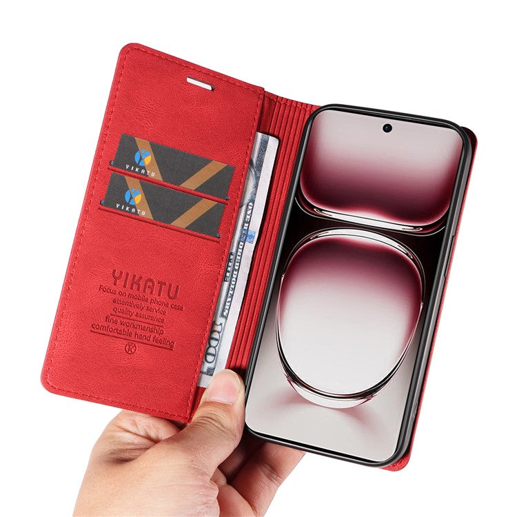 YIKATU YK-004 For Oppo Reno12 Pro 5G (Global) / (China) Wallet Phone Case Skin-Touch Leather Cover - Red