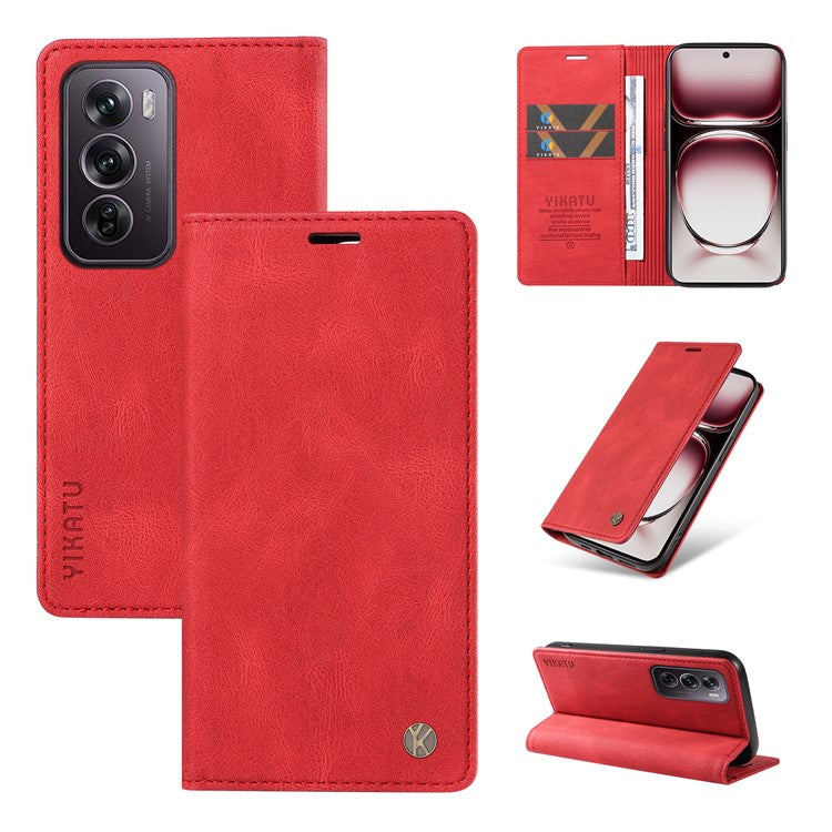 YIKATU YK-004 For Oppo Reno12 Pro 5G (Global) / (China) Wallet Phone Case Skin-Touch Leather Cover - Red