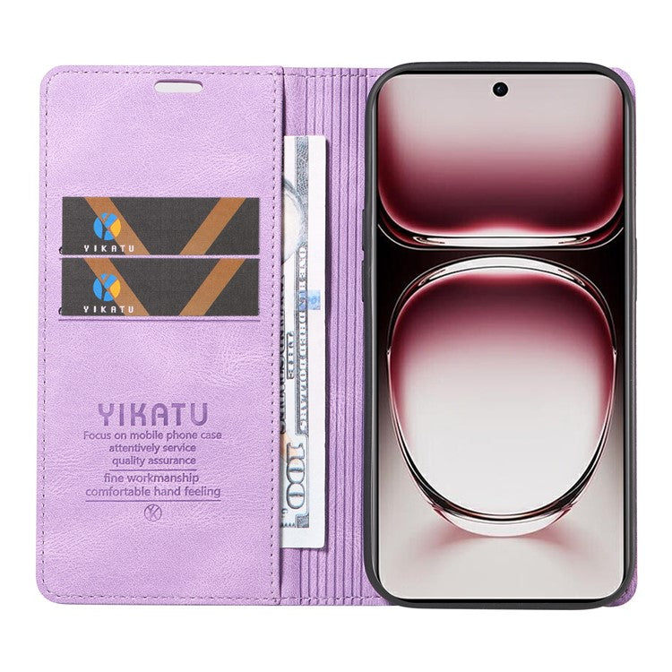YIKATU YK-004 For Oppo Reno12 Pro 5G (Global) / (China) Wallet Phone Case Skin-Touch Leather Cover - Purple