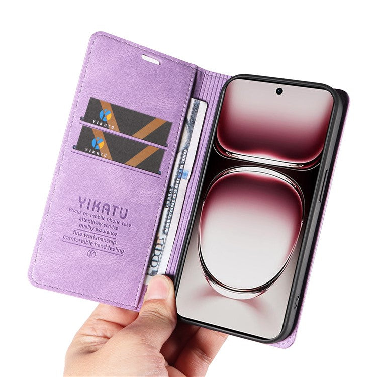 YIKATU YK-004 For Oppo Reno12 Pro 5G (Global) / (China) Wallet Phone Case Skin-Touch Leather Cover - Purple