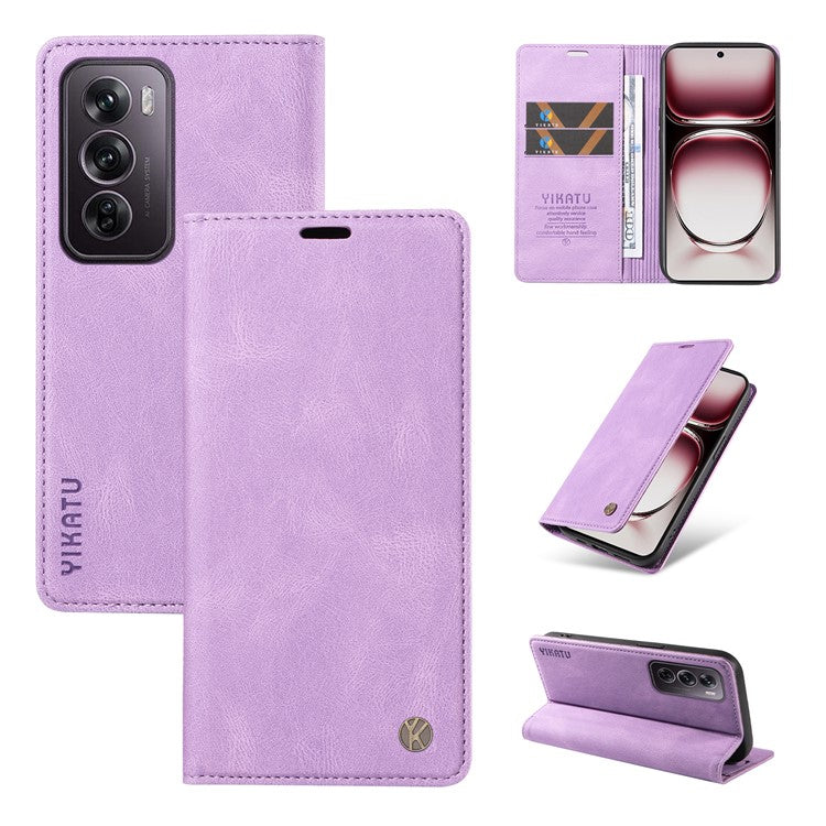 YIKATU YK-004 For Oppo Reno12 Pro 5G (Global) / (China) Wallet Phone Case Skin-Touch Leather Cover - Purple